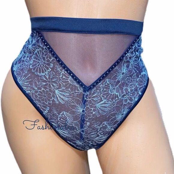 Victorias Secret Luxe Embroidered mesh Rhinestone High-waist thong Panty Small - Picture 1 of 3